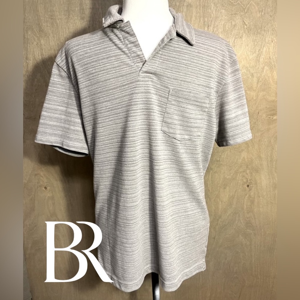 Banana Republic Grey Tonal Stripe Polo w/Chest Pocket  M